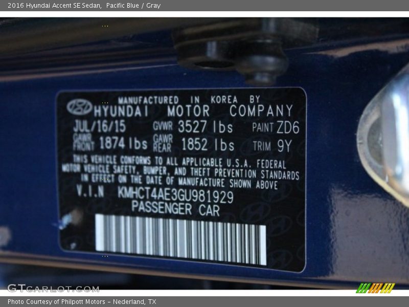 Pacific Blue / Gray 2016 Hyundai Accent SE Sedan