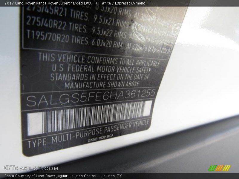 Fuji White / Espresso/Almond 2017 Land Rover Range Rover Supercharged LWB