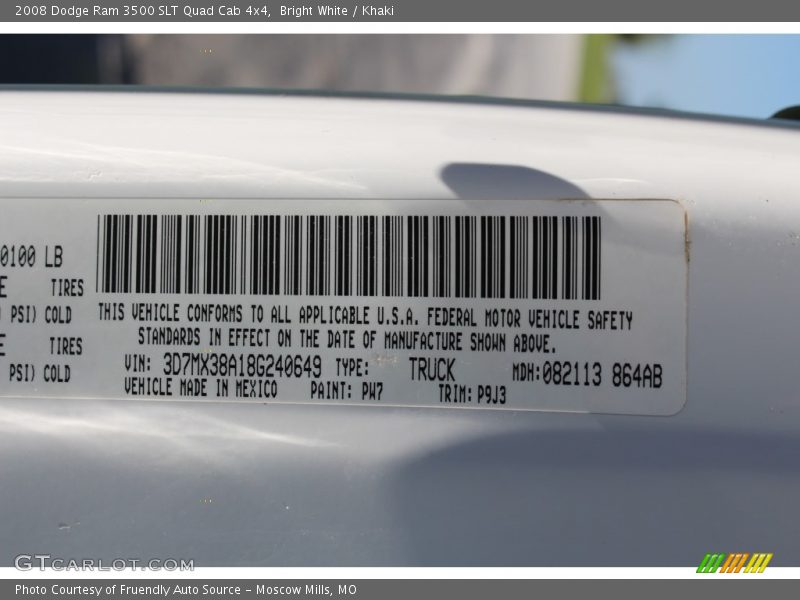 Bright White / Khaki 2008 Dodge Ram 3500 SLT Quad Cab 4x4