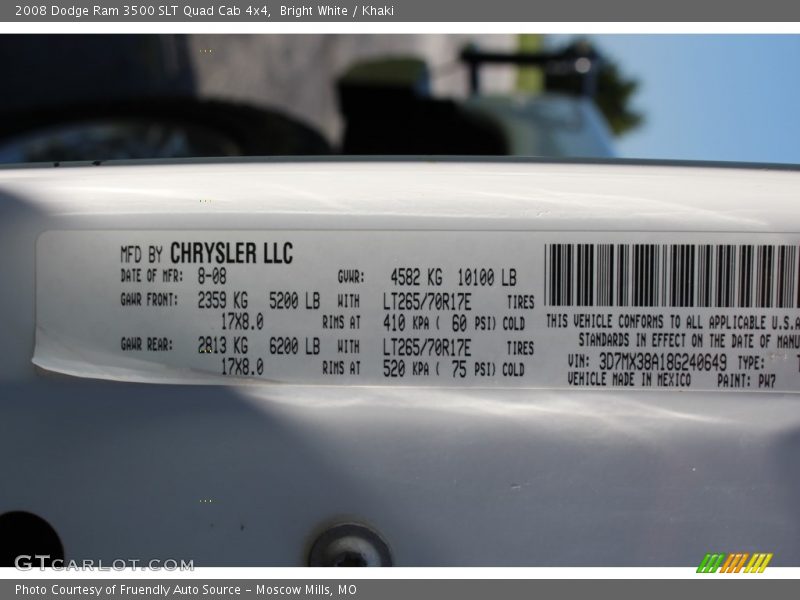 Bright White / Khaki 2008 Dodge Ram 3500 SLT Quad Cab 4x4