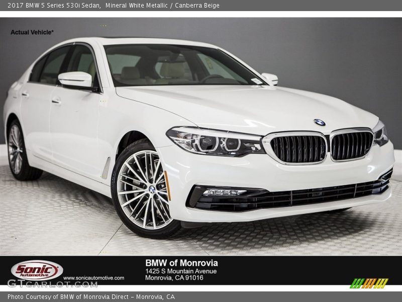 Mineral White Metallic / Canberra Beige 2017 BMW 5 Series 530i Sedan