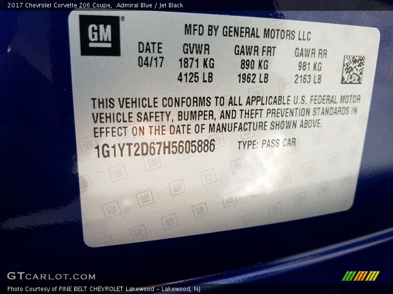 Admiral Blue / Jet Black 2017 Chevrolet Corvette Z06 Coupe