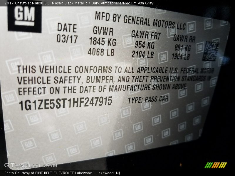 Mosaic Black Metallic / Dark Atmosphere/Medium Ash Gray 2017 Chevrolet Malibu LT