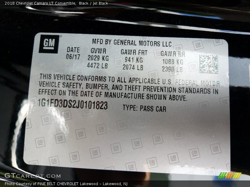 Black / Jet Black 2018 Chevrolet Camaro LT Convertible