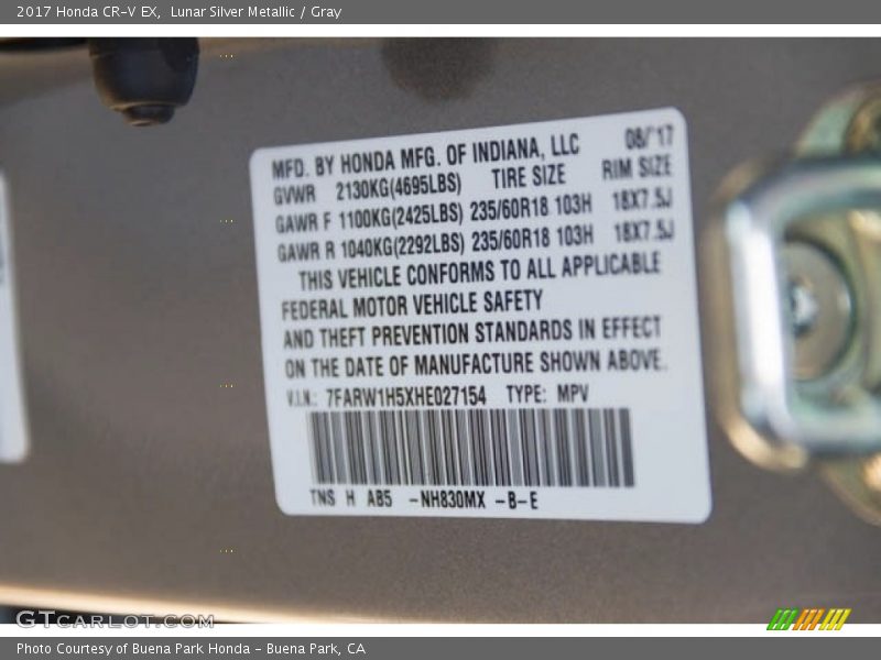 Lunar Silver Metallic / Gray 2017 Honda CR-V EX