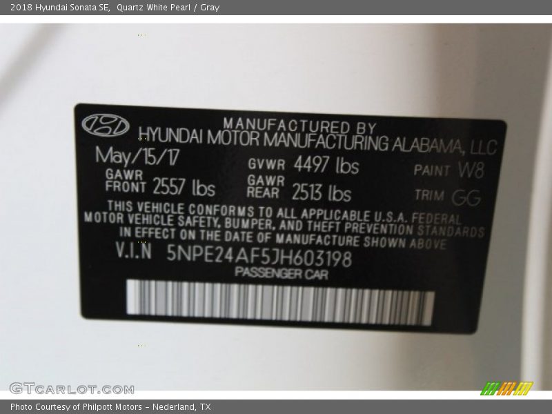 Quartz White Pearl / Gray 2018 Hyundai Sonata SE