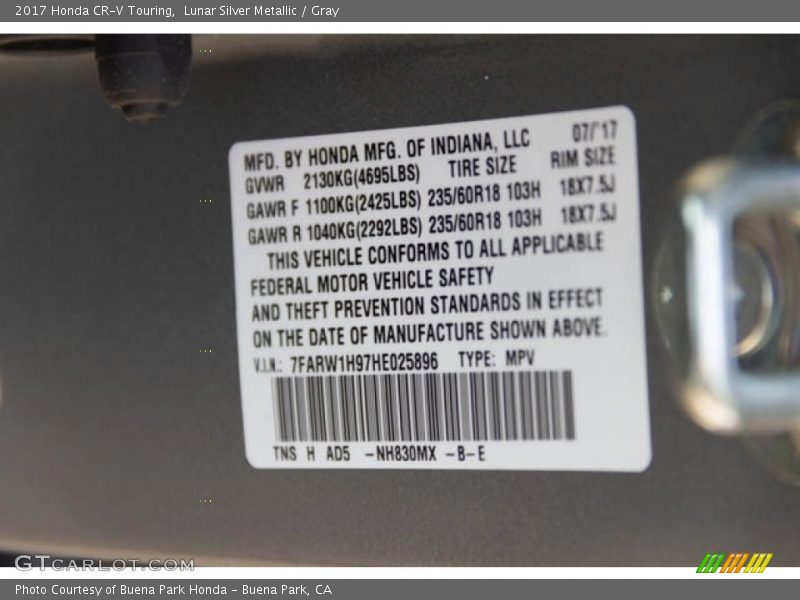 Lunar Silver Metallic / Gray 2017 Honda CR-V Touring