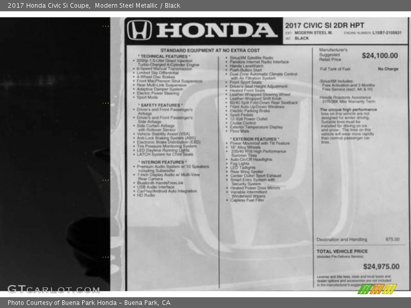 Modern Steel Metallic / Black 2017 Honda Civic Si Coupe