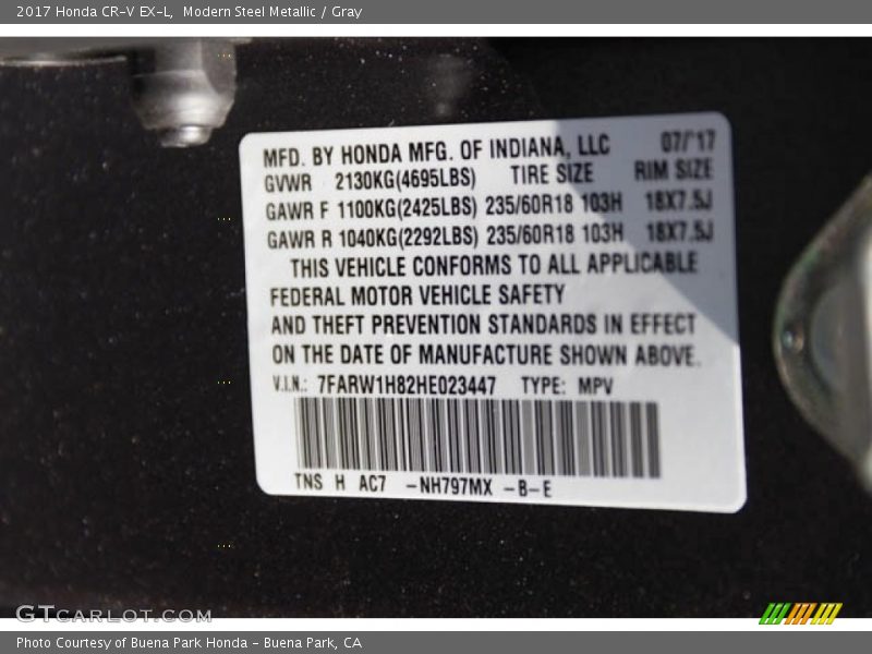 Modern Steel Metallic / Gray 2017 Honda CR-V EX-L