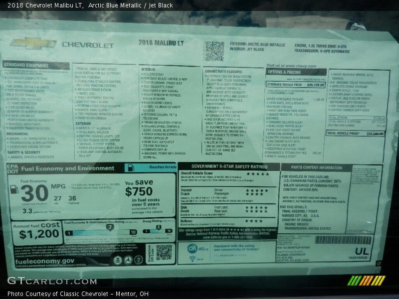 Arctic Blue Metallic / Jet Black 2018 Chevrolet Malibu LT
