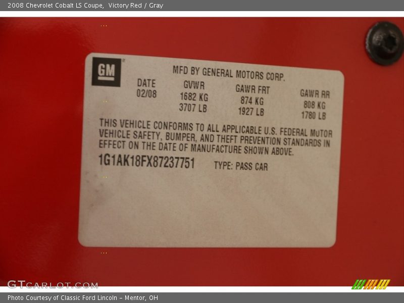Victory Red / Gray 2008 Chevrolet Cobalt LS Coupe