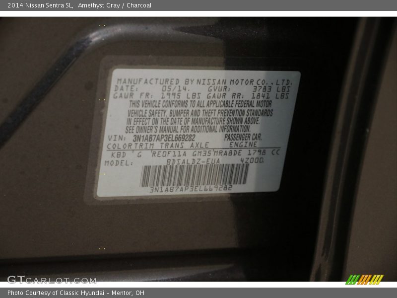 Amethyst Gray / Charcoal 2014 Nissan Sentra SL