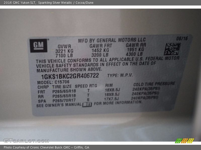 Sparkling Silver Metallic / Cocoa/Dune 2016 GMC Yukon SLT