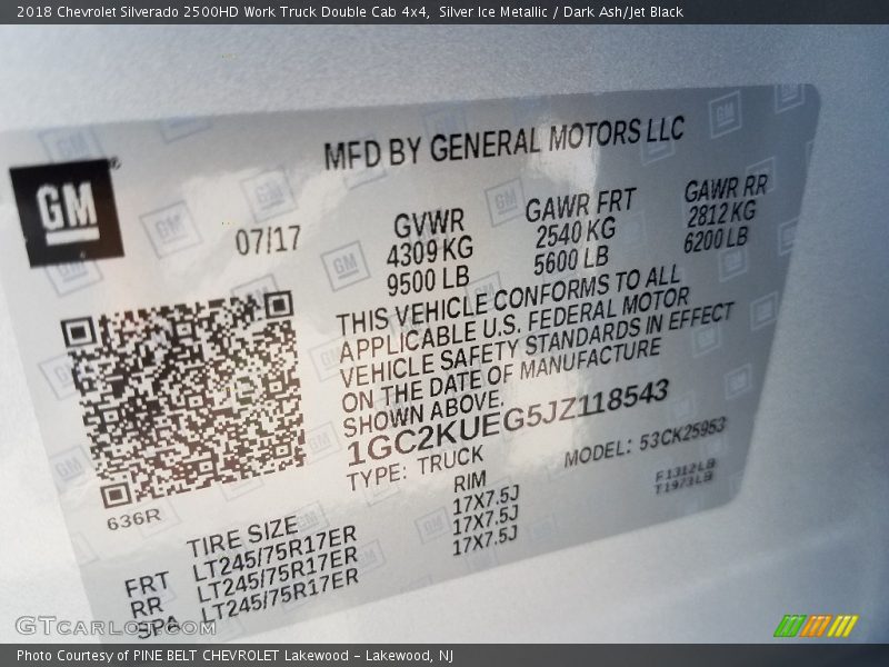 Silver Ice Metallic / Dark Ash/Jet Black 2018 Chevrolet Silverado 2500HD Work Truck Double Cab 4x4