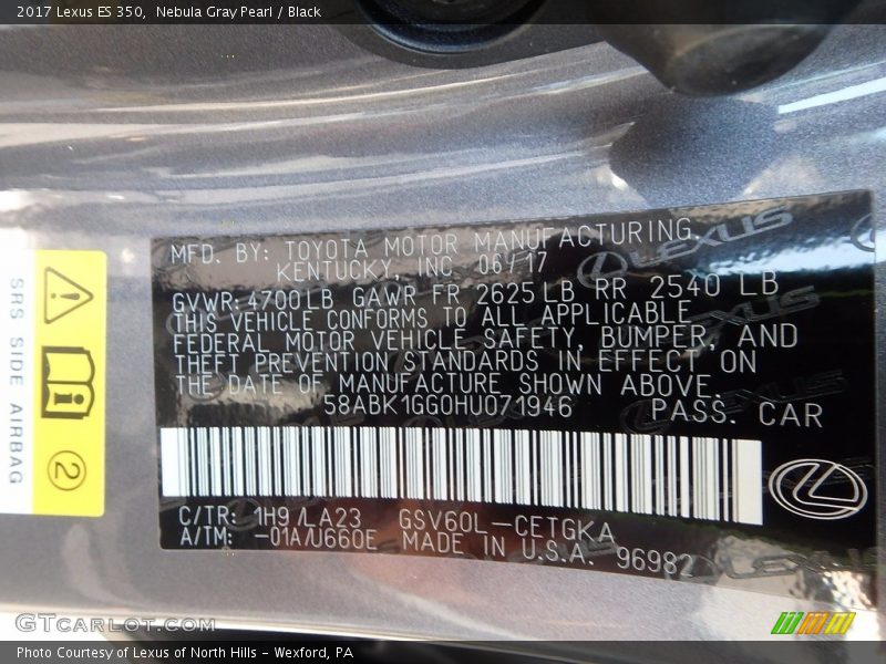 Nebula Gray Pearl / Black 2017 Lexus ES 350