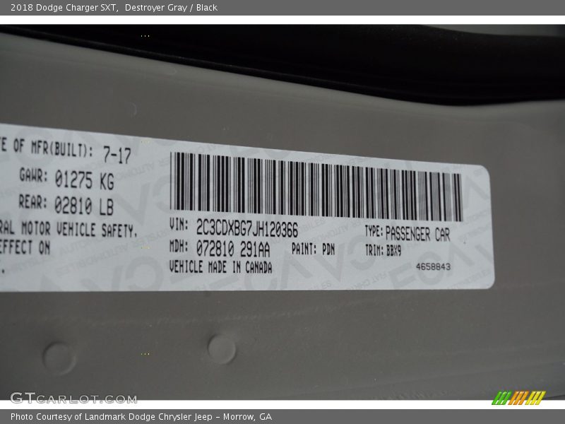 Destroyer Gray / Black 2018 Dodge Charger SXT