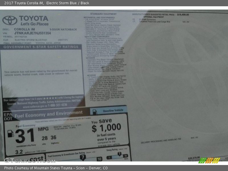 Electric Storm Blue / Black 2017 Toyota Corolla iM