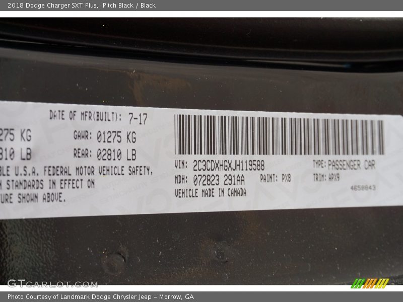 Pitch Black / Black 2018 Dodge Charger SXT Plus