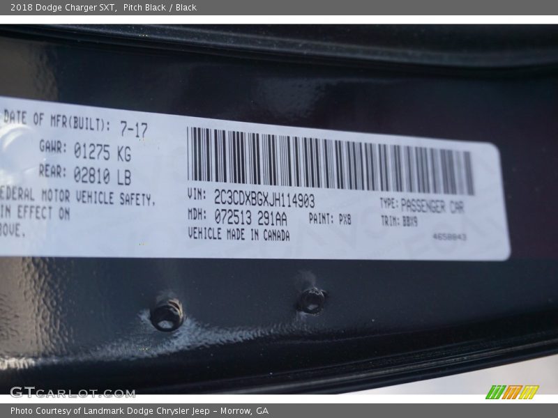 Pitch Black / Black 2018 Dodge Charger SXT