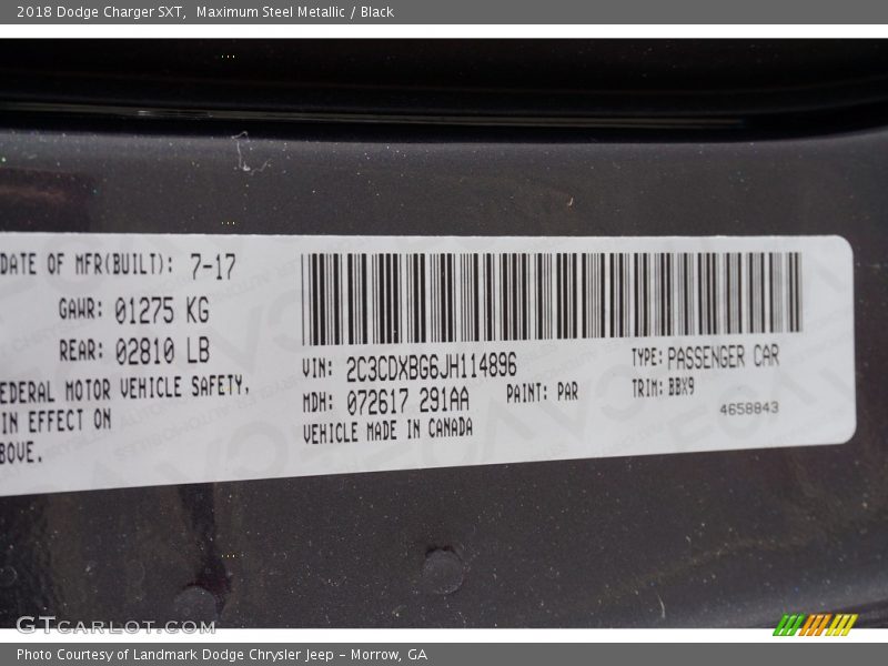 Maximum Steel Metallic / Black 2018 Dodge Charger SXT