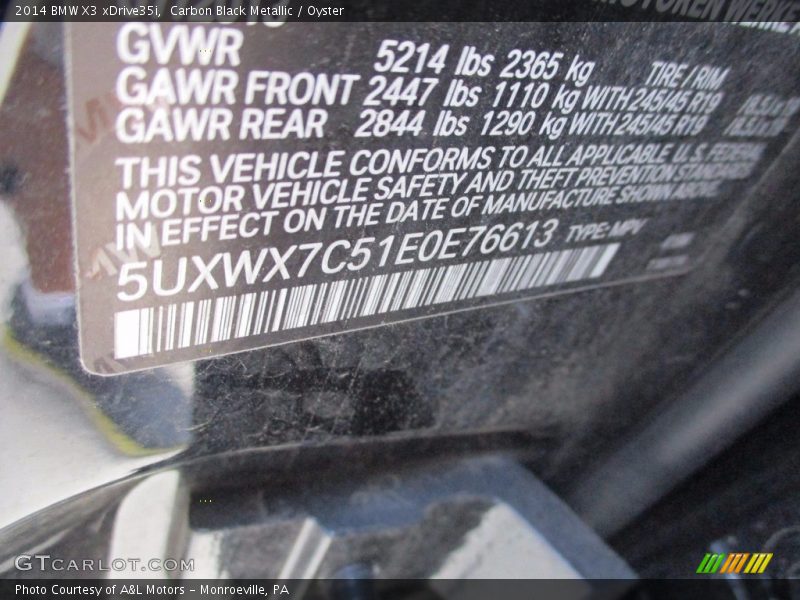 Carbon Black Metallic / Oyster 2014 BMW X3 xDrive35i