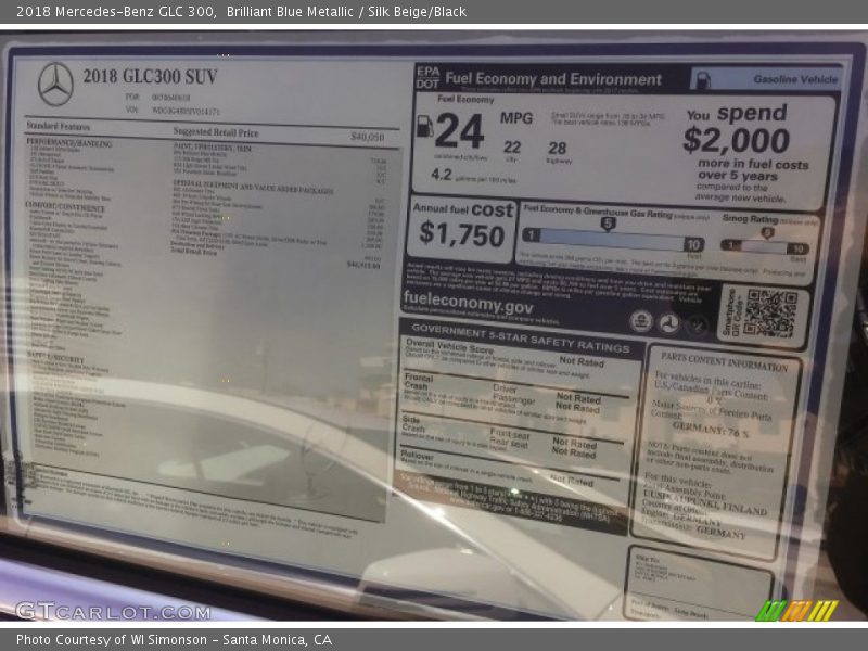 Brilliant Blue Metallic / Silk Beige/Black 2018 Mercedes-Benz GLC 300