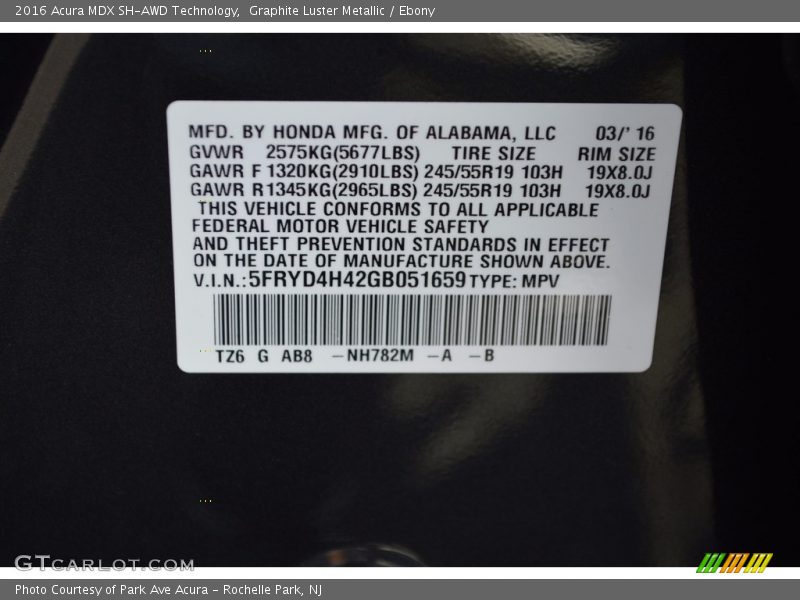 Graphite Luster Metallic / Ebony 2016 Acura MDX SH-AWD Technology