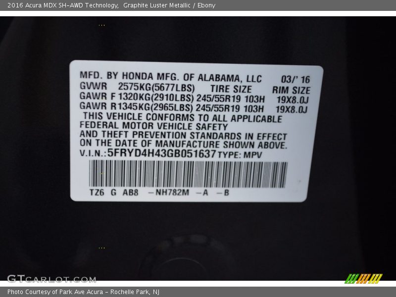 Graphite Luster Metallic / Ebony 2016 Acura MDX SH-AWD Technology