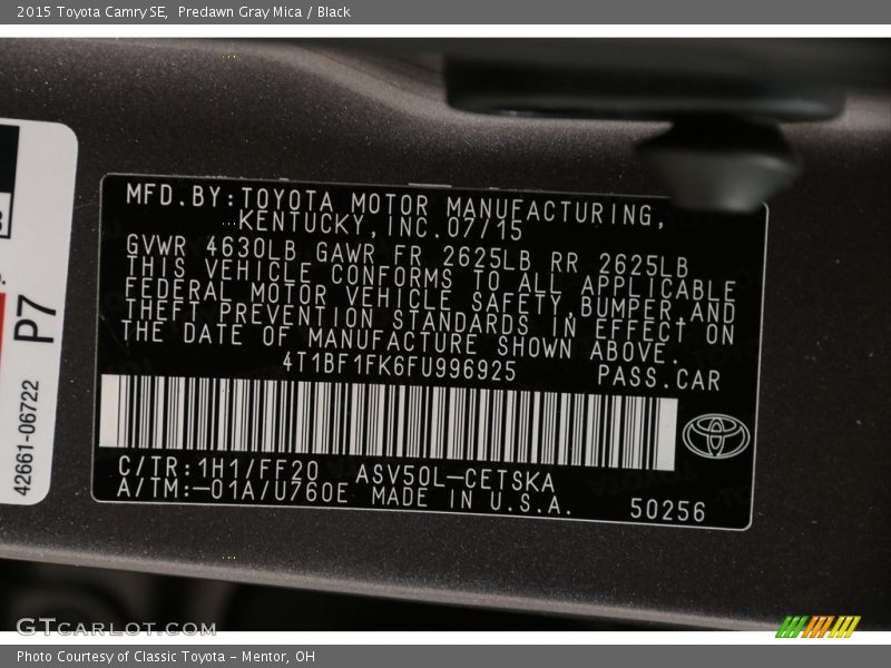 Predawn Gray Mica / Black 2015 Toyota Camry SE