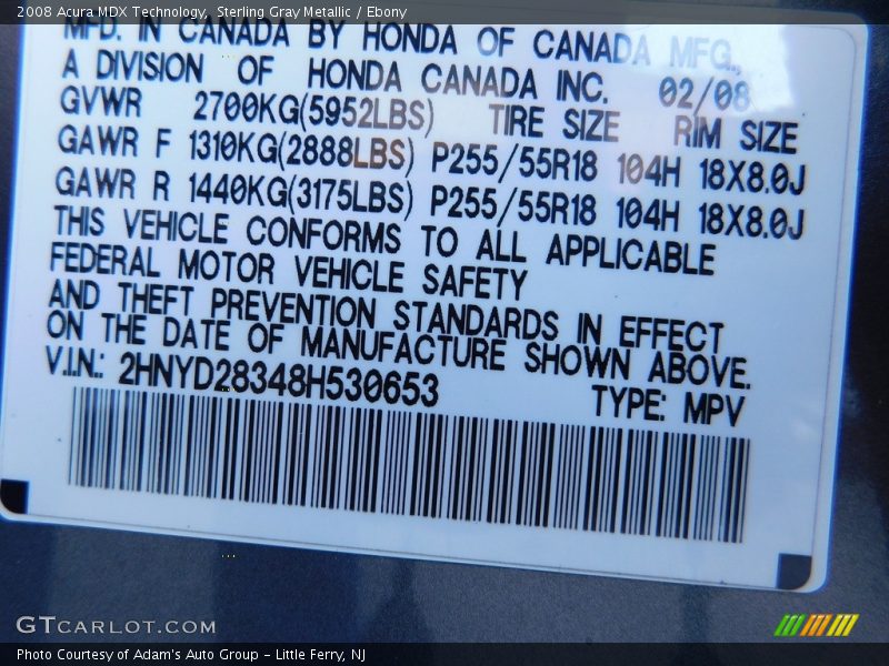 Sterling Gray Metallic / Ebony 2008 Acura MDX Technology