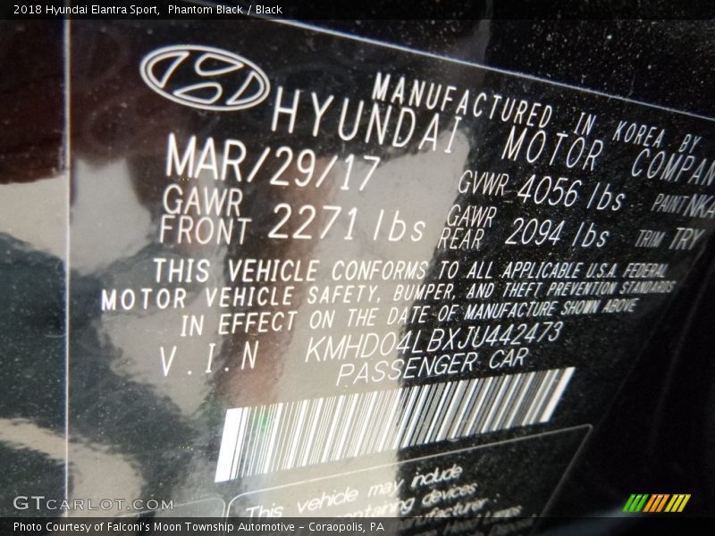 Phantom Black / Black 2018 Hyundai Elantra Sport
