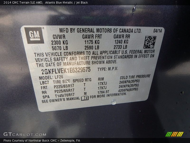 Atlantis Blue Metallic / Jet Black 2014 GMC Terrain SLE AWD