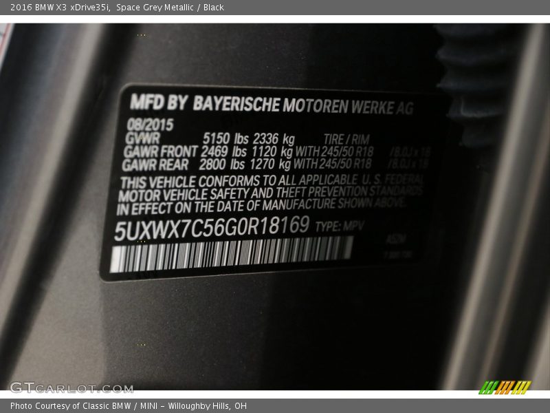 Space Grey Metallic / Black 2016 BMW X3 xDrive35i