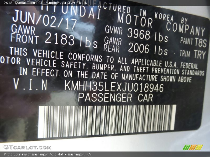 Symphony Air Silver / Black 2018 Hyundai Elantra GT