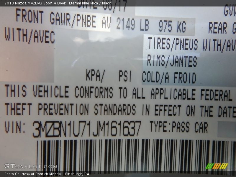 Eternal Blue Mica / Black 2018 Mazda MAZDA3 Sport 4 Door