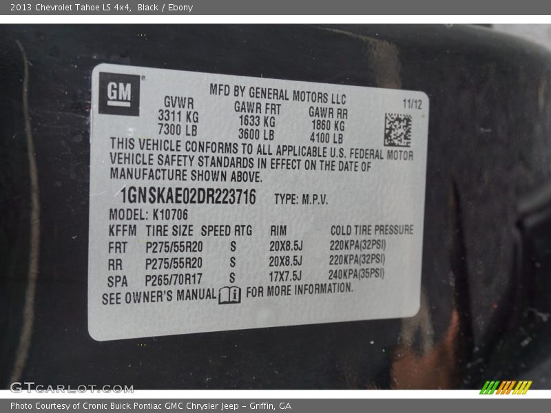 Black / Ebony 2013 Chevrolet Tahoe LS 4x4