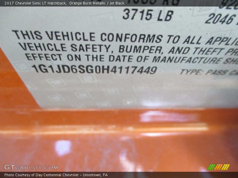 Orange Burst Metallic / Jet Black 2017 Chevrolet Sonic LT Hatchback