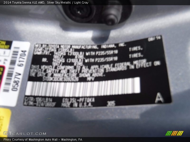 Silver Sky Metallic / Light Gray 2014 Toyota Sienna XLE AWD