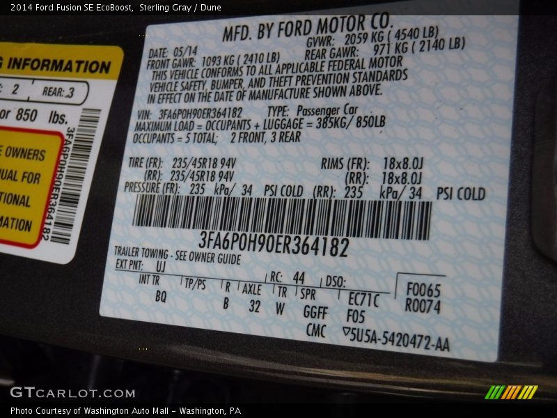 Sterling Gray / Dune 2014 Ford Fusion SE EcoBoost