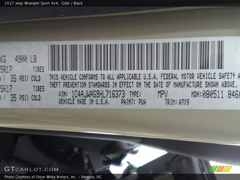 Gobi / Black 2017 Jeep Wrangler Sport 4x4