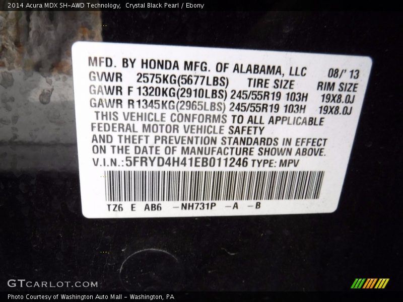 Crystal Black Pearl / Ebony 2014 Acura MDX SH-AWD Technology