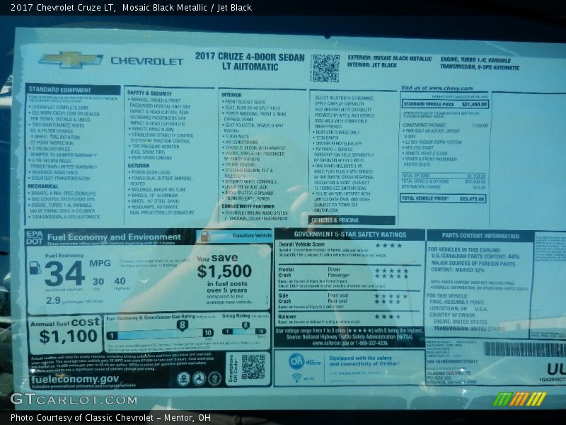 Mosaic Black Metallic / Jet Black 2017 Chevrolet Cruze LT