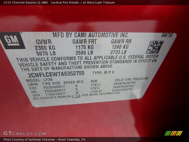 Cardinal Red Metallic / Jet Black/Light Titanium 2010 Chevrolet Equinox LS AWD