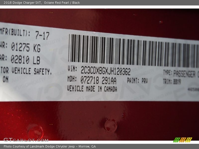 2018 Charger SXT Octane Red Pearl Color Code PRV