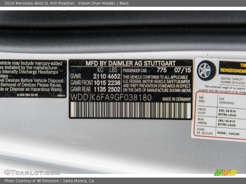 Iridium Silver Metallic / Black 2016 Mercedes-Benz SL 400 Roadster