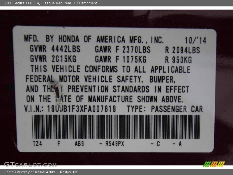 Basque Red Pearl II / Parchment 2015 Acura TLX 2.4