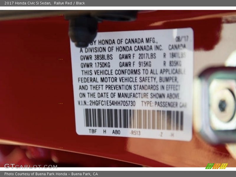 Rallye Red / Black 2017 Honda Civic Si Sedan