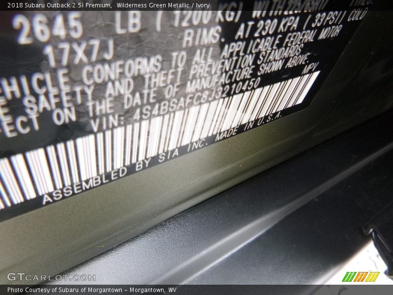 Wilderness Green Metallic / Ivory 2018 Subaru Outback 2.5i Premium