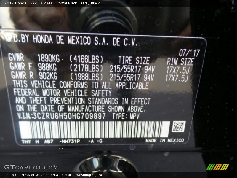 Crystal Black Pearl / Black 2017 Honda HR-V EX AWD