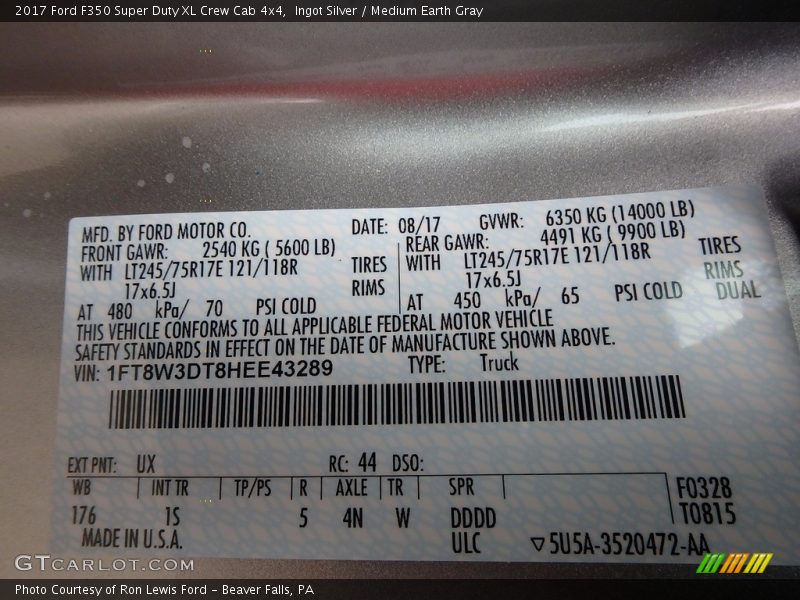 Ingot Silver / Medium Earth Gray 2017 Ford F350 Super Duty XL Crew Cab 4x4